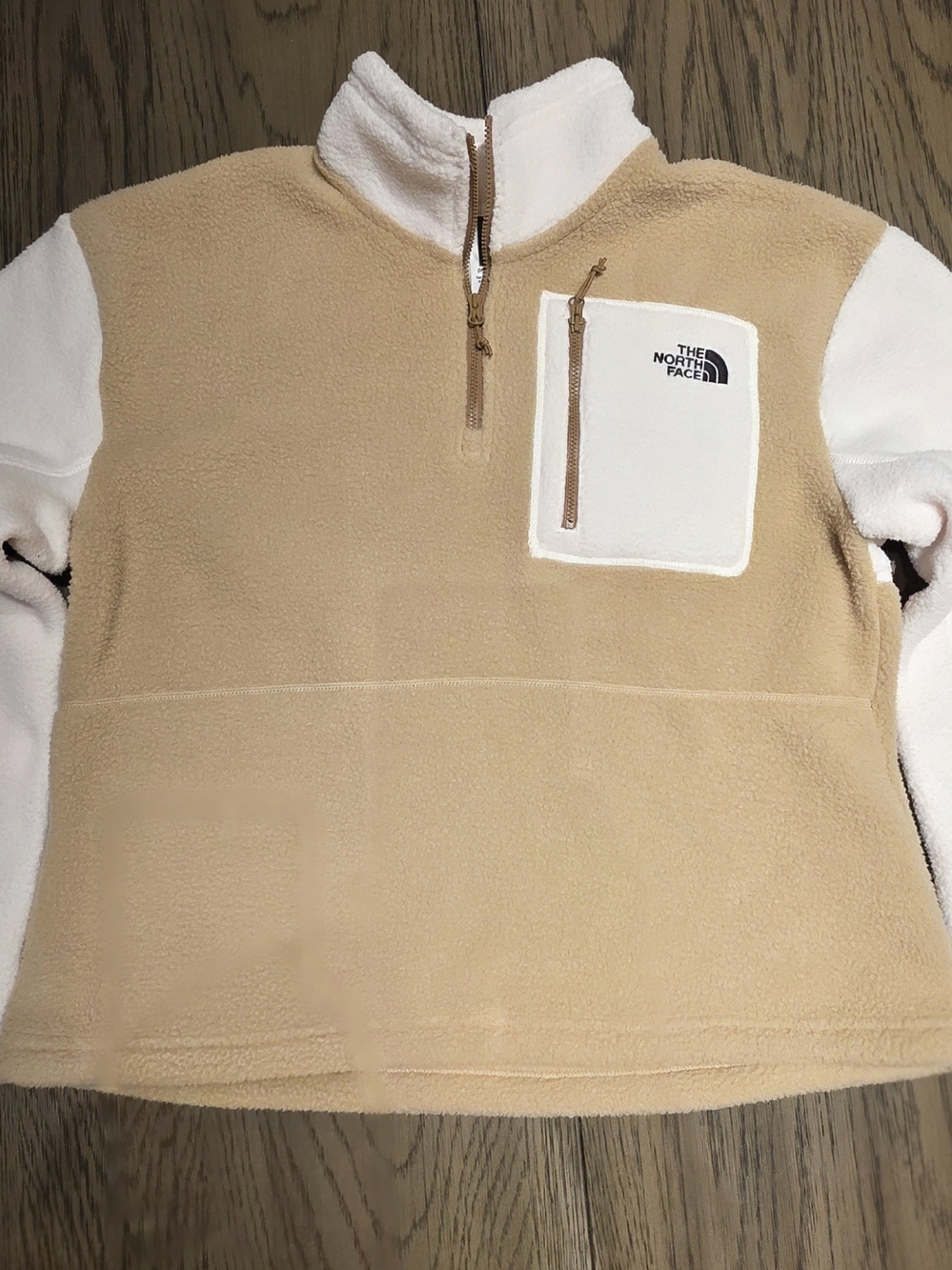 The North Face Womens Tan and White Sherpa Half-Zip Pullover
